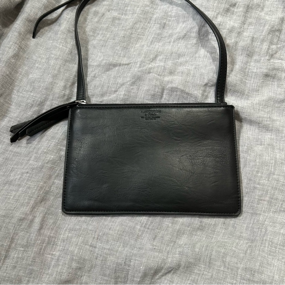 Abercrombie & Fitch Black Faux Leather Rectangular Crossbody Bag Euro Minimal
